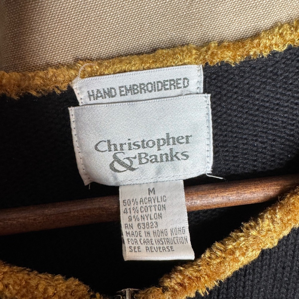 GrandmaCore Cat Zip Up Cardigan Black Hand Embroidered Fuzzy Medium - Picture 5 of 8
